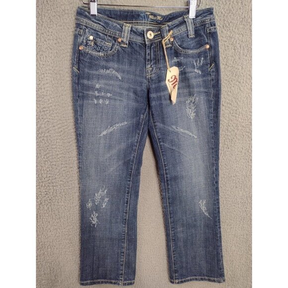 Miss Me Denim - Miss Me NEW Boyfriend Dark Wash Mid Rise Distressed Crop Jeans Women's Size‎ 26